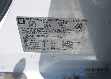 2016 Chevrolet Silverado 1500 2Lz from USA, damaged, VIN 3GCUKSEC7GG247824